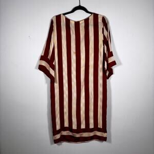 Vintage 1980s Flora Kung Silk Red White Striped Dress Damask Wounded Bird AS IS